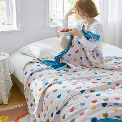 Reversible Quilt | 100% Organic Cotton | Full/Queen Size | Colorful Hearts