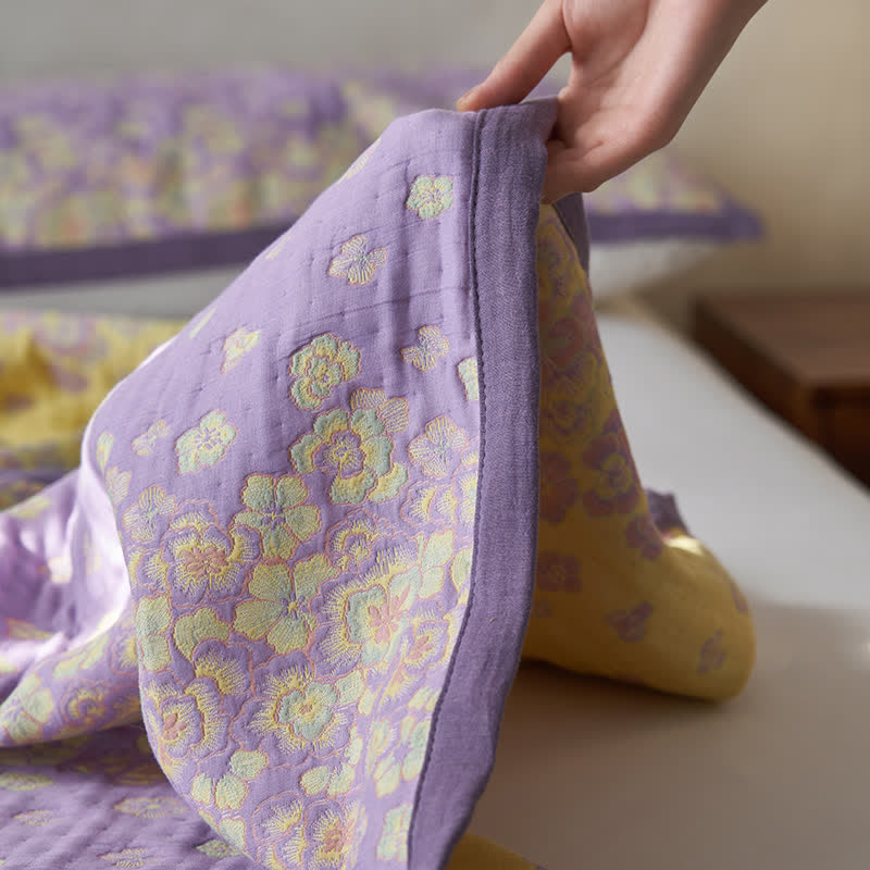 Rustic Floral Quilt | 100% Organic Cotton | Purple | Full/Queen/King Options
