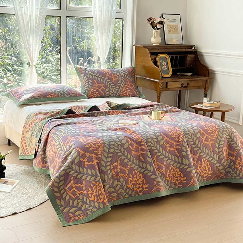Leaf Quilt Set | 100% Combed Cotton | King Size with 2 Pillowcases