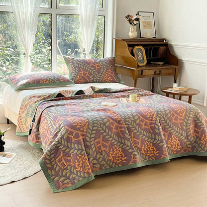 Leaf Quilt Set | 100% Combed Cotton | King Size with 2 Pillowcases