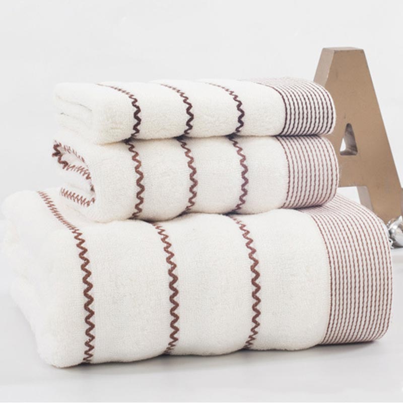 Bath Towel Set | 100% Cotton | Striped | 2 Hand Towels & 1 Bath Towel