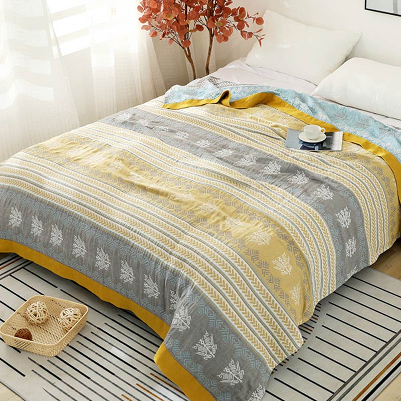 Reversible Cotton Blanket | Wheat Ear Print | 59" x 79"