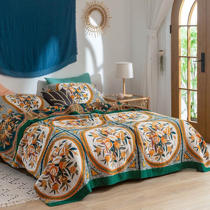Cotton Double-Sided Quilt | Floral Print | Full/Queen/King Sizes