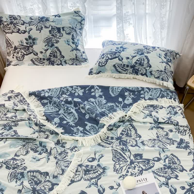 Butterfly Cotton Gauze Quilt | 100% Organic Cotton | Lightweight with Tassels