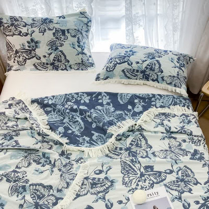 Butterfly Cotton Gauze Quilt | 100% Organic Cotton | Lightweight with Tassels