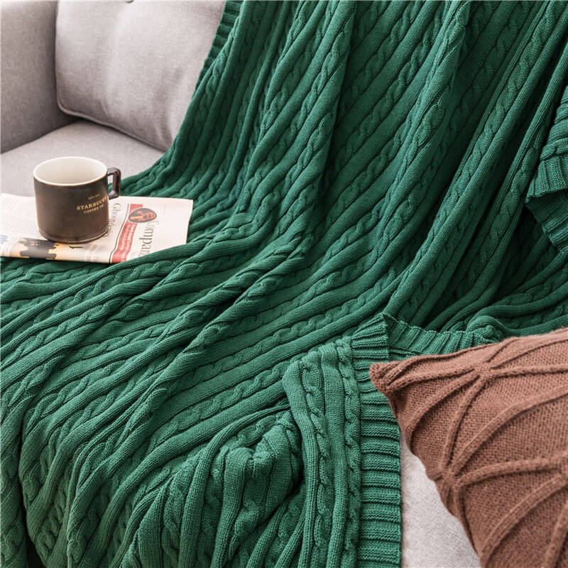 Cotton Knit Sofa Blanket | Soft & Cozy | Solid Color