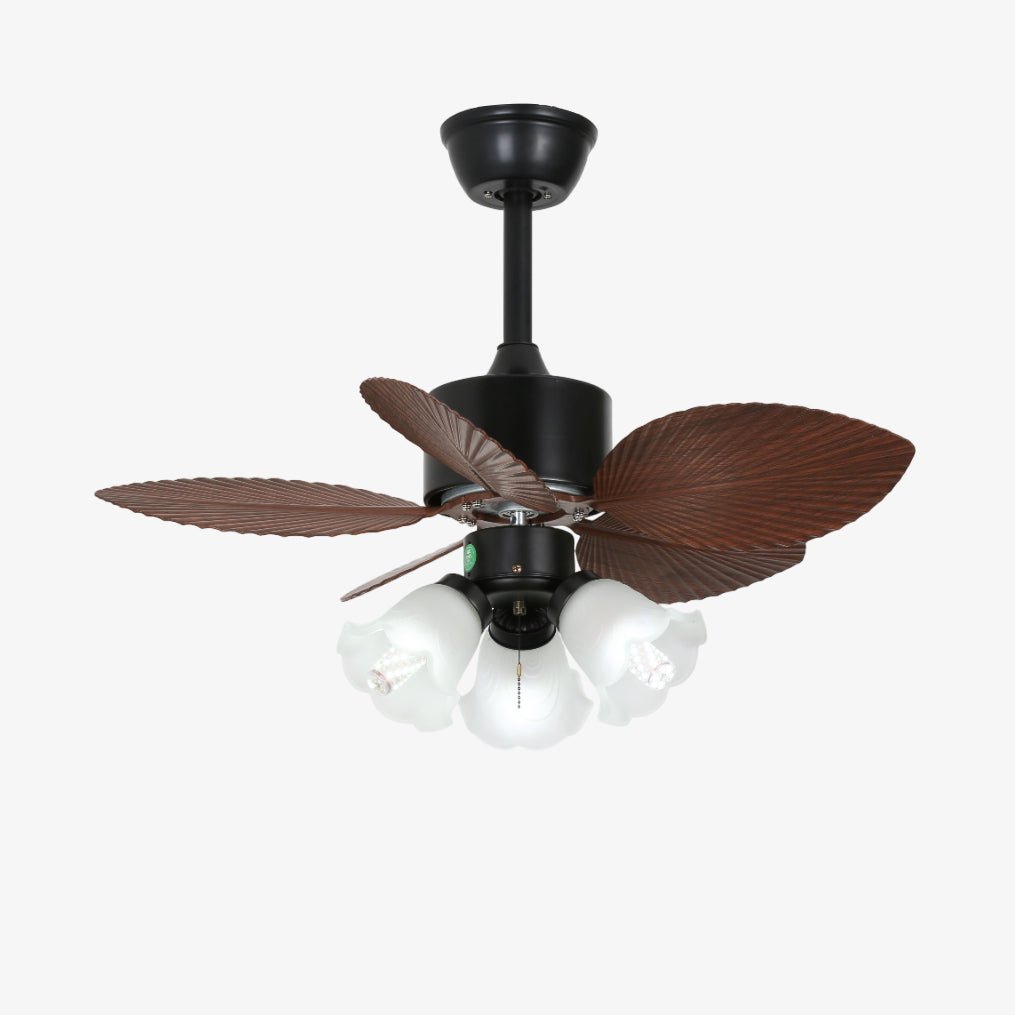 Floriva Blossom Ceiling Fan | Wooden Blades & Glass Lights | Black or Walnut Wood
