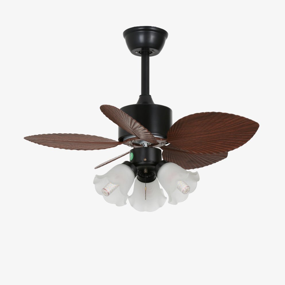 Floriva Blossom Ceiling Fan | Wooden Blades & Glass Lights | Black or Walnut Wood