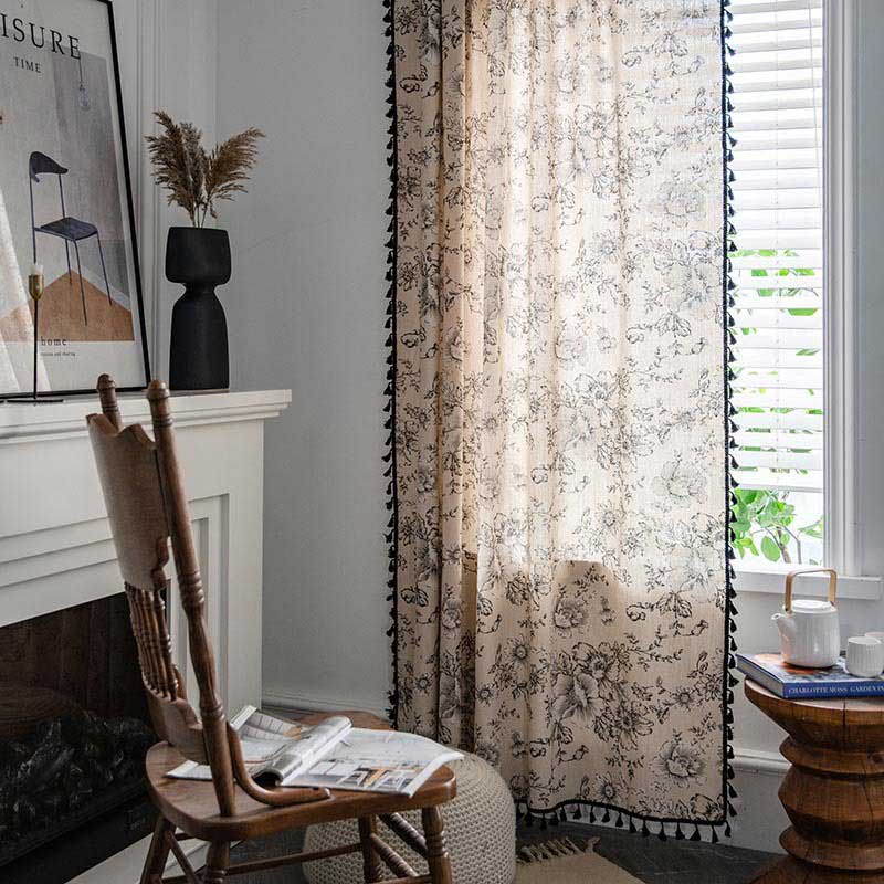 Black Flower Curtain | Cotton Blend | Semi-Blackout Design