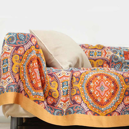 Boho Reversible Sofa Blanket | 95% Cotton | Orange, Full Size 59"W x 79"L