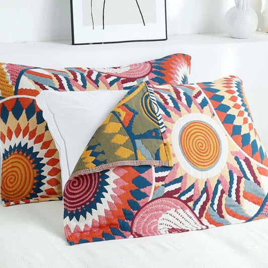 Reversible Cotton Pillow Towels | Bohemian Design | Set of 2