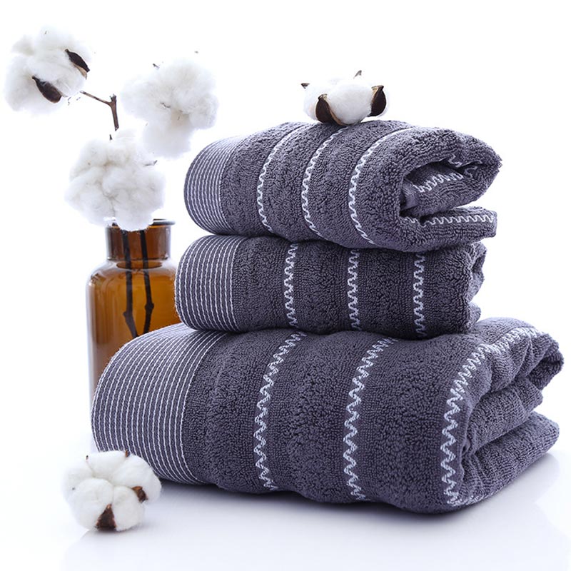Bath Towel Set | 100% Cotton | Striped | 2 Hand Towels & 1 Bath Towel
