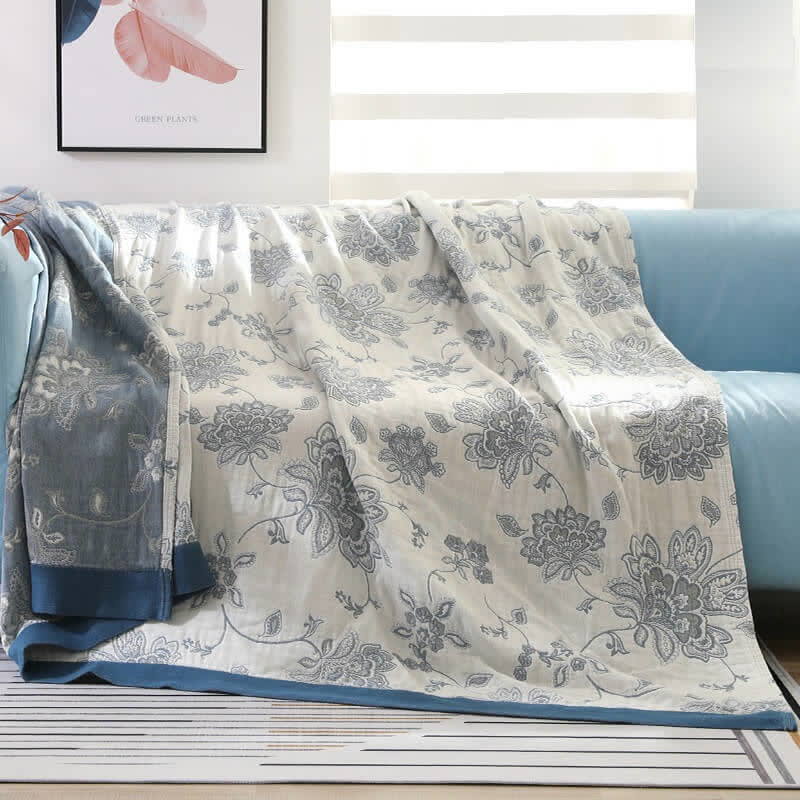 Cotton Sofa Blanket | Lightweight Flower Print | Reversible Design 59" x 79"