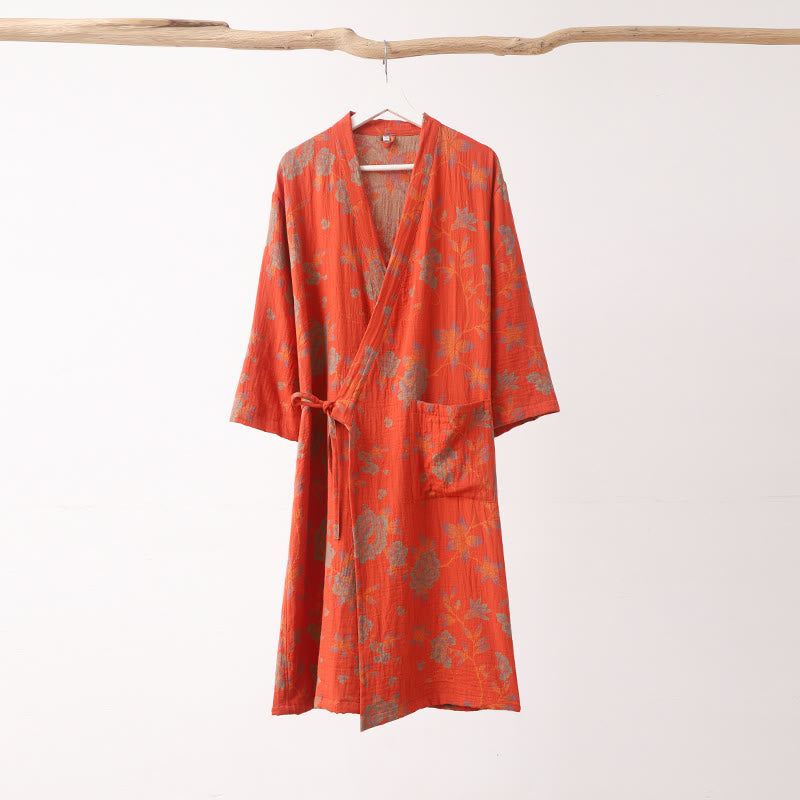 Unisex Cotton Bathrobe | V-Neck Double-Layer Jacquard