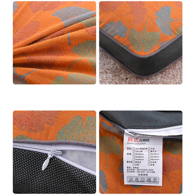 Buckwheat Pillow | Eco-Friendly Cotton Ginkgo Leaf Case | Small 14" x 21"