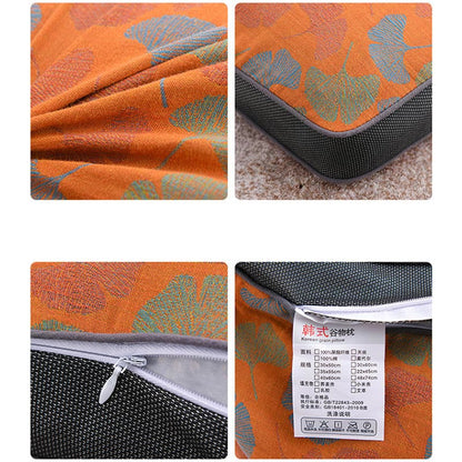 Buckwheat Pillow | Eco-Friendly Cotton Ginkgo Leaf Case | Small 14" x 21"