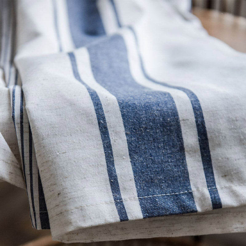 Semi-Blackout Curtains | Cotton & Linen | Navy & Beige Striped