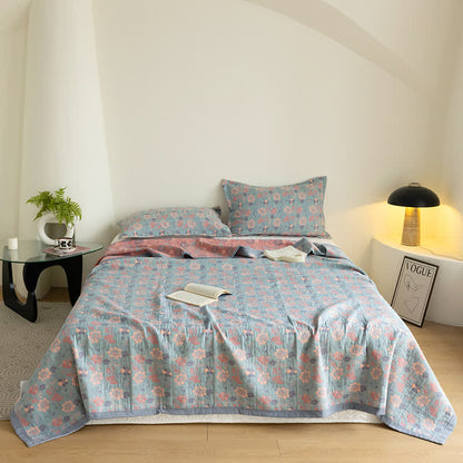Gauze Floral Quilt Set | 100% Organic Cotton | Queen Size with 2 Pillowcases