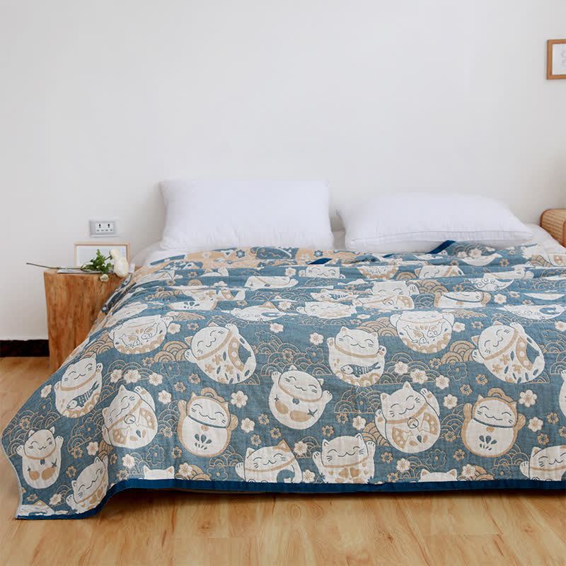 Cat Reversible Quilt | Breathable Organic Cotton | Full/Queen Size