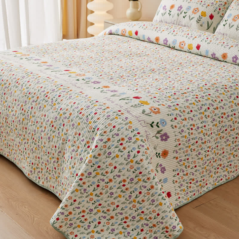 Floral Quilted Bedding Set | Cotton | Queen or King Size