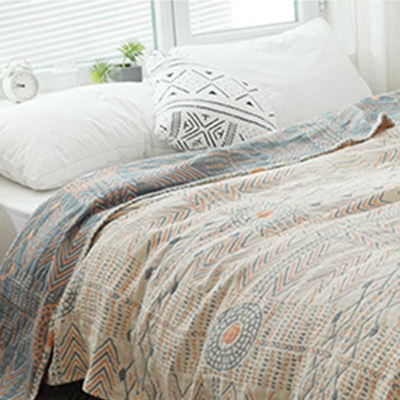 Boho Cotton Quilt | Reversible Striped Design | Full/Queen/King Sizes