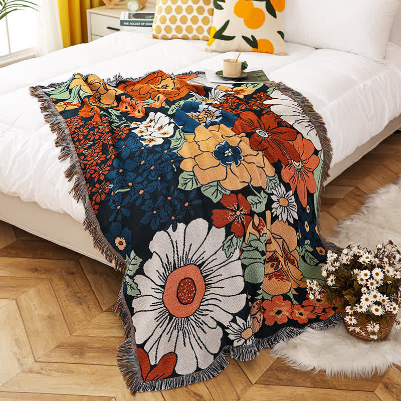 Bright Flower Tassel Blanket | Pure Cotton | Multiple Sizes Available