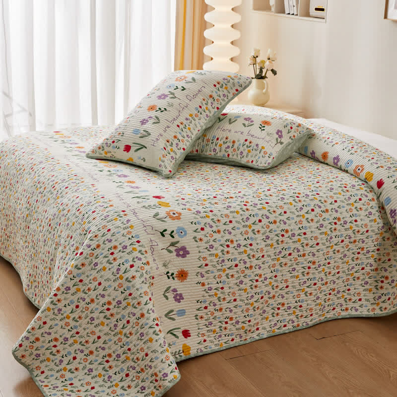 Floral Quilted Bedding Set | Cotton | Queen or King Size