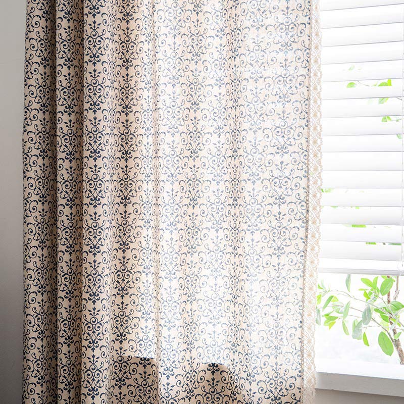 Boho Semi-Blackout Curtain | Cotton Blend | Blue Pattern