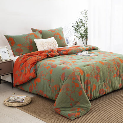 Rustic Ginkgo Leaf Bedding Set | 100% Organic Cotton | Includes Quilt & 2 Pillowcases