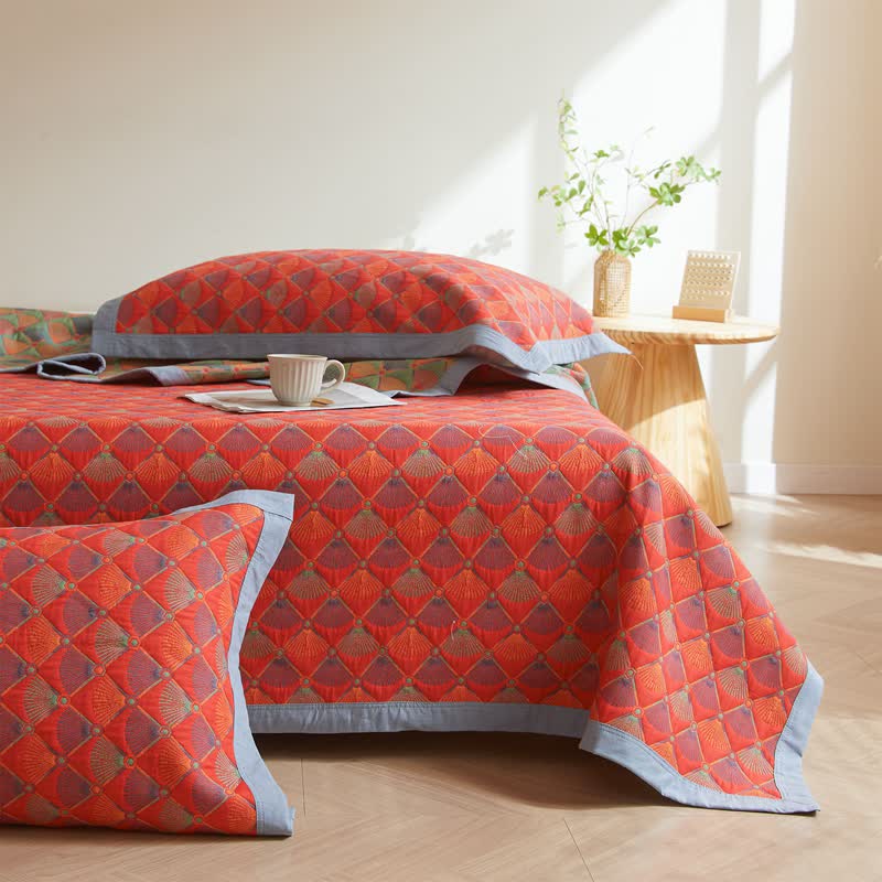 Cotton Gauze Quilt | Organic Cotton with Peacock Tail Design | Full/Queen Size Options