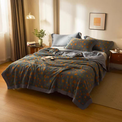 Maple Leaf Jacquard Quilt | 100% Organic Cotton | Orange and Yellow Design