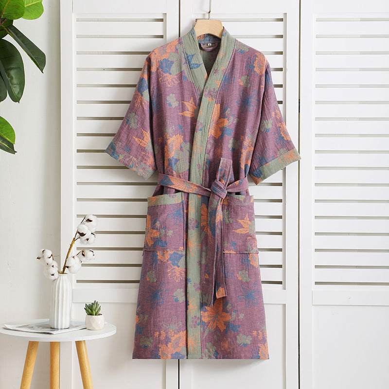 Floral Robe | Cotton Gauze | Short Sleeve V-neck