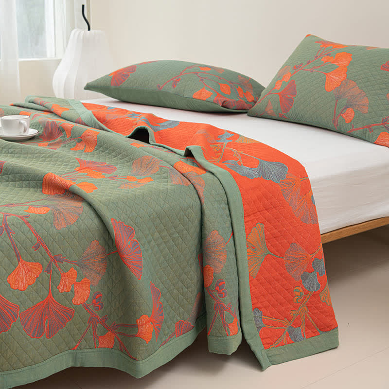 Ginkgo Leaf Quilt | 100% Organic Cotton | Orange