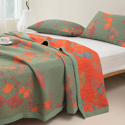 Ginkgo Leaf Quilt | 100% Organic Cotton | Orange