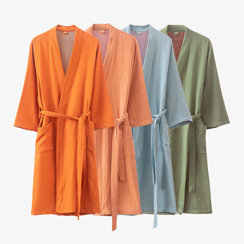 Cotton Gauze Bathrobe | Luxurious Softness | Solid Color