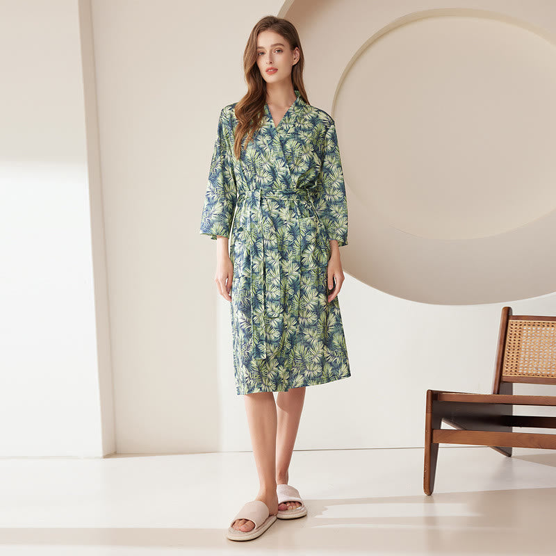 Palm Leaves Bathrobe | Absorbent Polyester | Loose-Fit Design