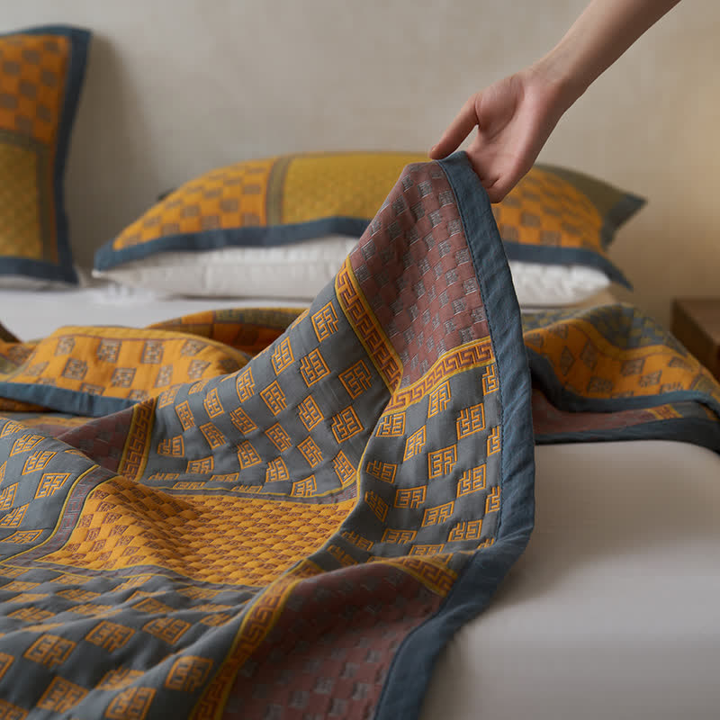 Cotton Gauze Quilt Set | 100% Organic Cotton | Retro Print with Pillowcases