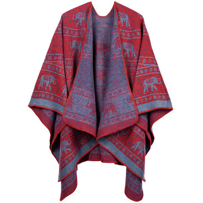 Jacquard Elephant Shawl Wrap | Soft Acrylic | 51" x 59"