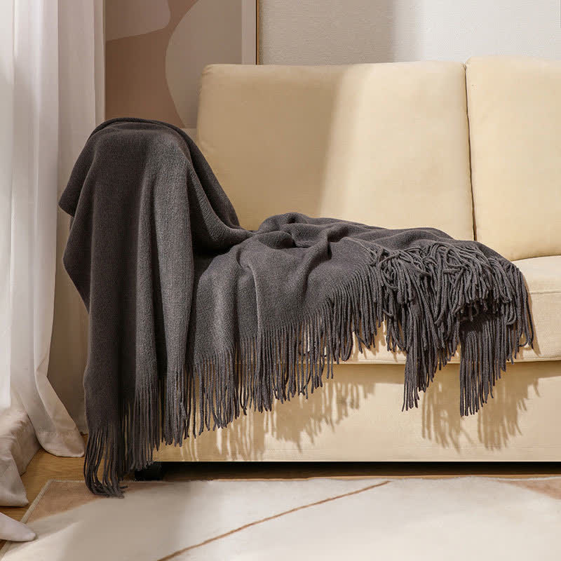 Tassel Throw Blanket | Soft Acrylic Fabric | 50" x 70" or 51" x 94"