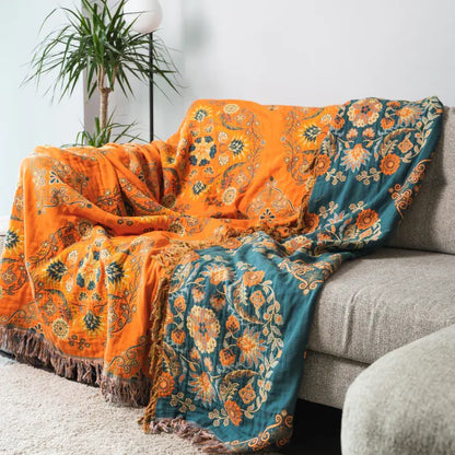 Boho Throw Blanket | 100% Cotton | Reversible Design