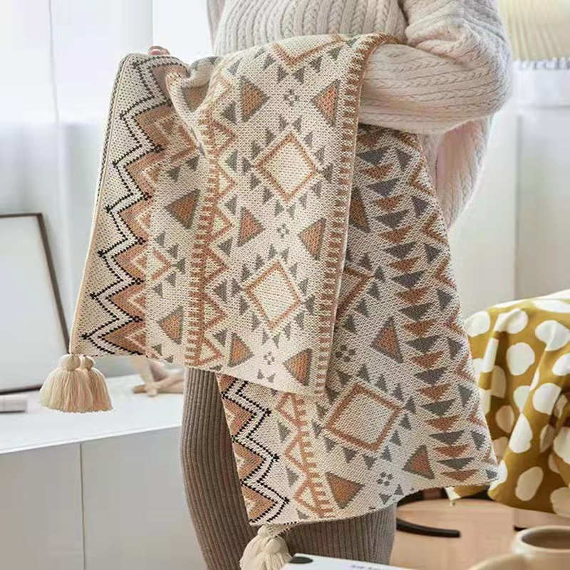 Cozy Knitted Blanket | Soft Acrylic Fiber | Decorative Tassel Design