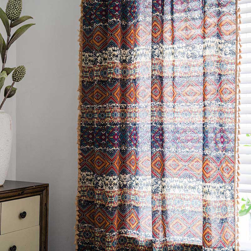Boho Semi-Blackout Curtains | Cotton Blend Fabric | Colorful Drapes