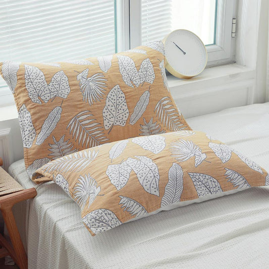 Cotton Pillow Towel Set | Breathable Leaf Print | 2 Pieces