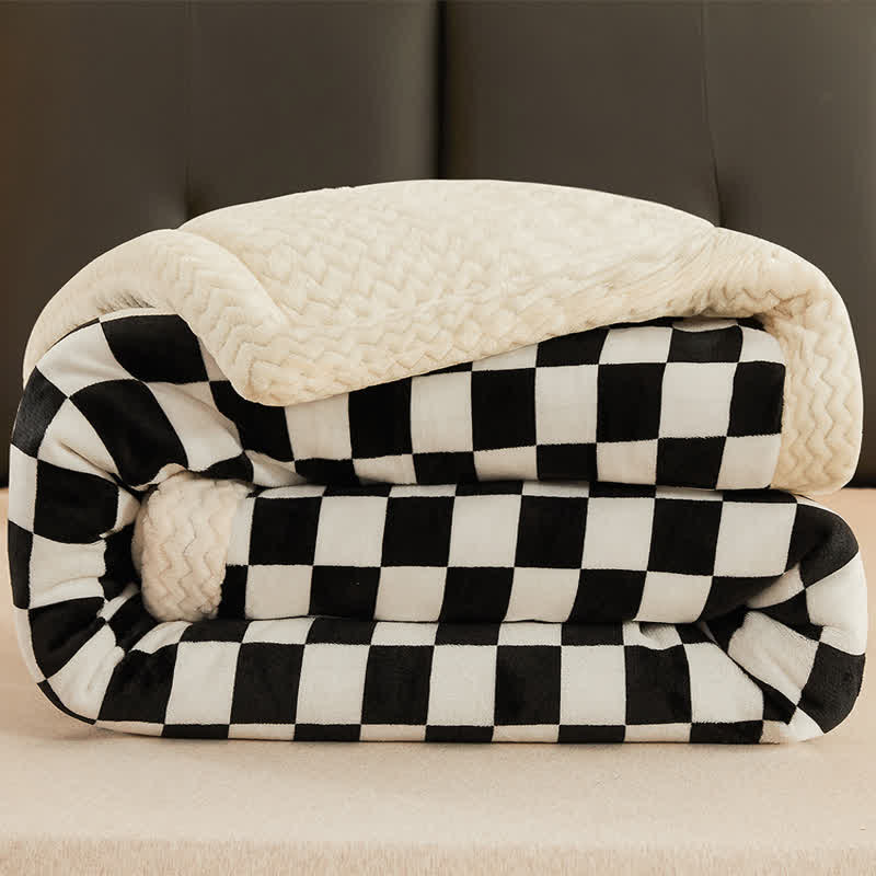 Checkerboard Velvet Blanket | Soft Polyester with Cotton Fill | Full/Queen Size
