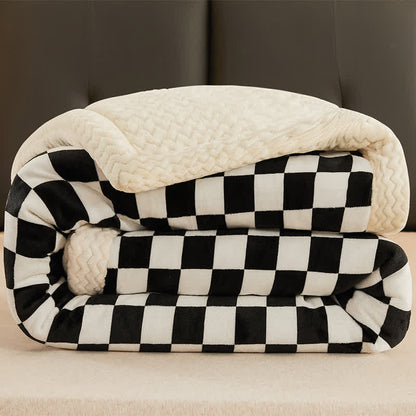 Checkerboard Velvet Blanket | Soft Polyester with Cotton Fill | Full/Queen Size