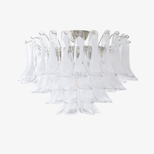 Murano Glass Ceiling Lamp | White & Clear Waves | 80cm Diameter