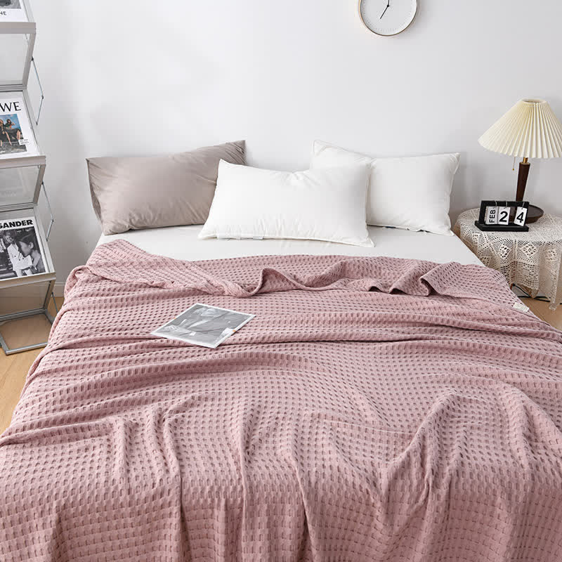 Solid Color Waffle Cotton Reversible Quilt | 100% Organic Cotton | Full/Queen Size