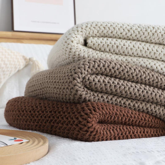 Knit Tassel Blanket | Soft Acrylic Fiber | Solid Color