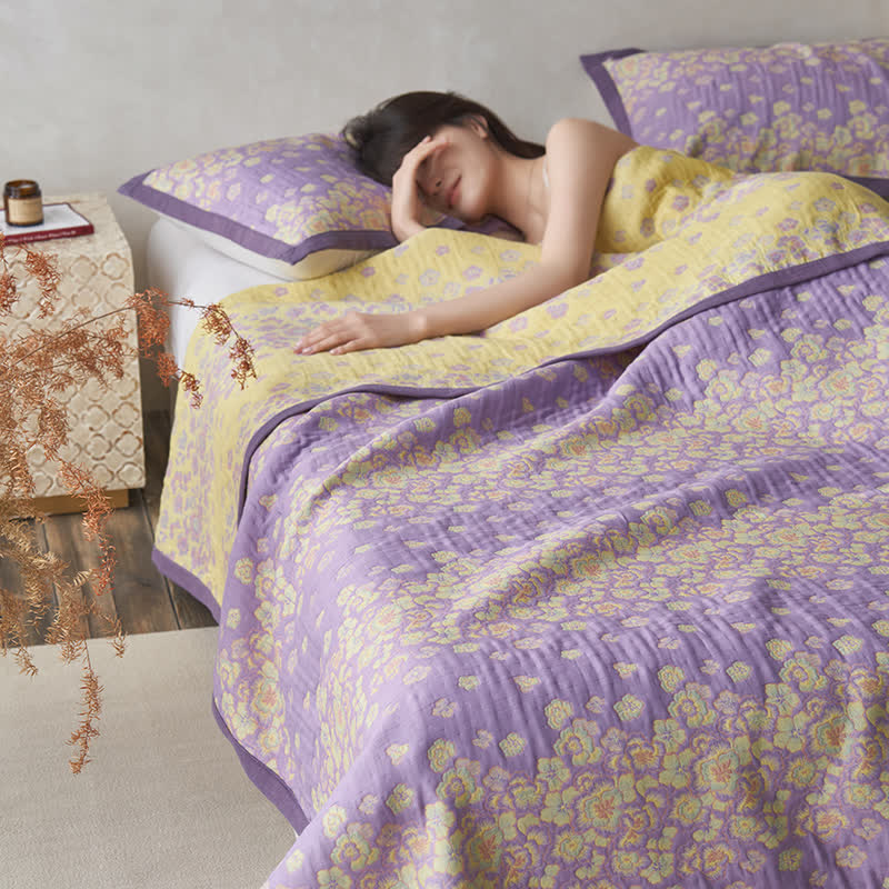 Rustic Floral Quilt | 100% Organic Cotton | Purple | Full/Queen/King Options