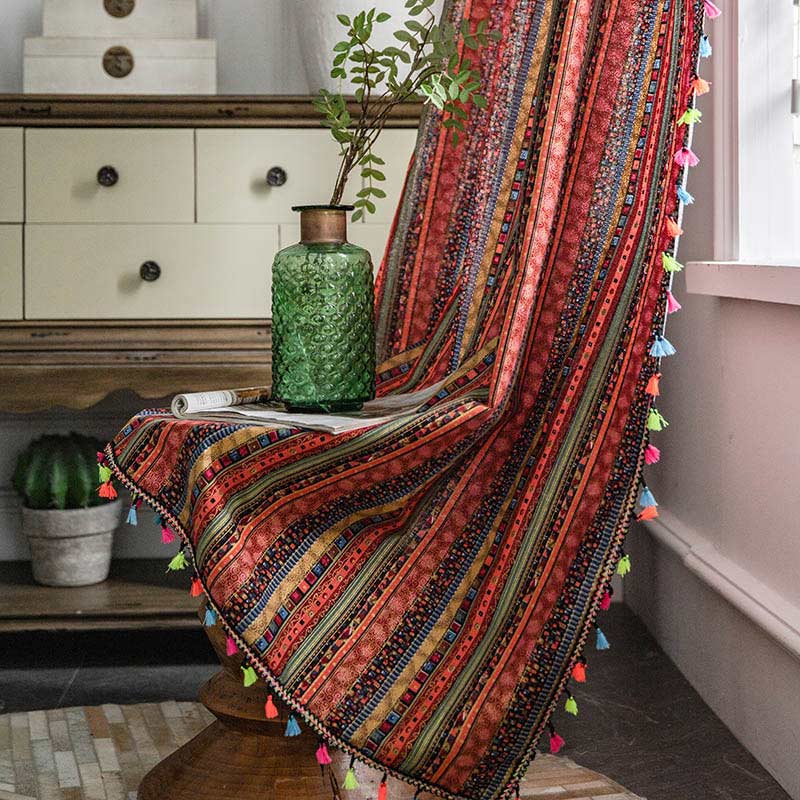 Boho Tassel Curtain | Cotton Blend | Semi-Blackout